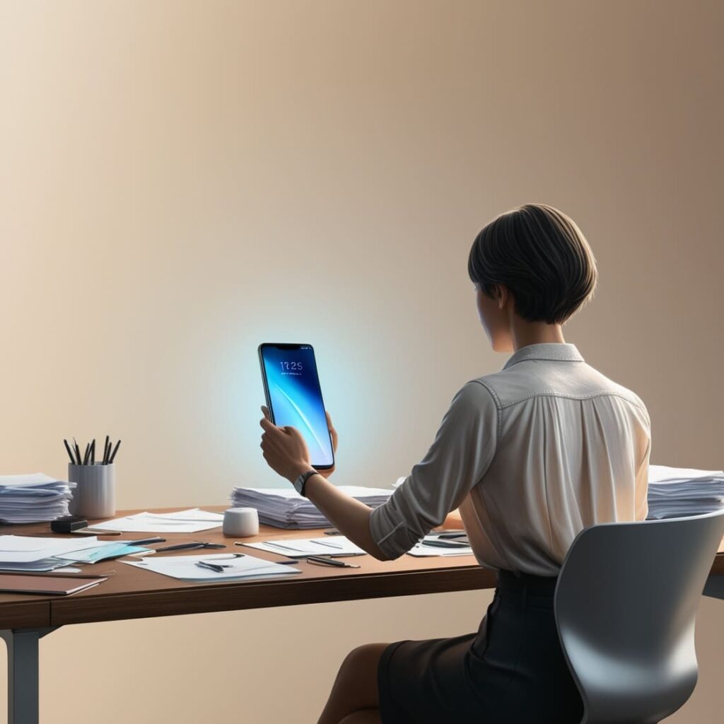 femme qui utilise son téléphone pour gérer sa maintenance