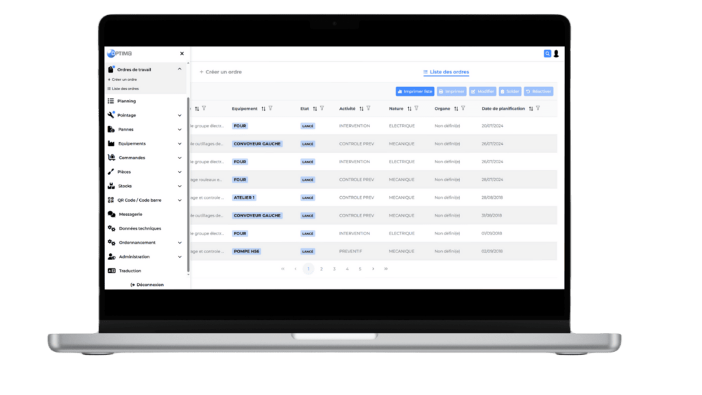Image représentant notre logiciel GMAO Optima sur un ordinateur portable